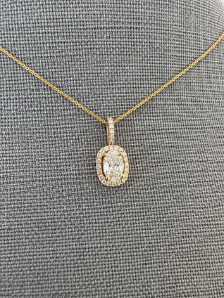 1.29cttw Lab Grown Oval Diamond Halo Pendant-14KY