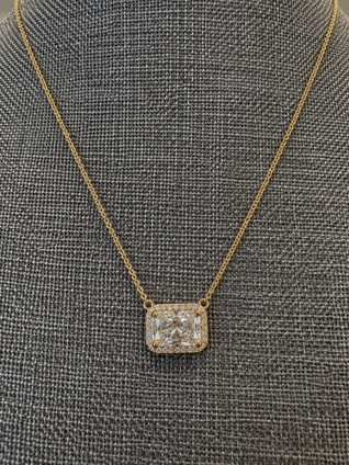 2.20cttw Lab Grown Radiant Diamond Halo Necklace -14KY