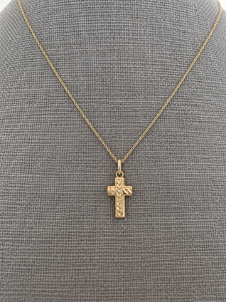 Milgrain Cross Necklace-14KY