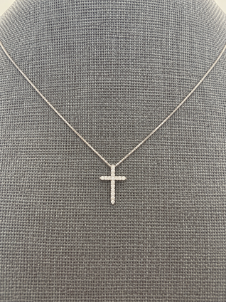 0.10cttw Diamond Cross Necklace-14KW