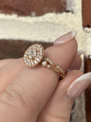 .62cttw Floral Inspired Oval Engagement Ring- 14KR