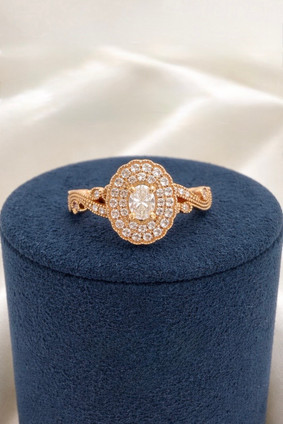 .62cttw Floral Inspired Oval Engagement Ring- 14KR