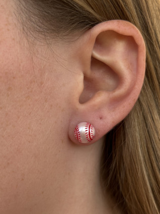 Freshwater Pearl Baseball Stud Earrings- Sterling Silver