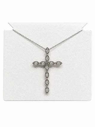 White Gold Segmented Diamond Cross Necklace