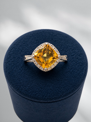 Square Citrine Ring-14KW