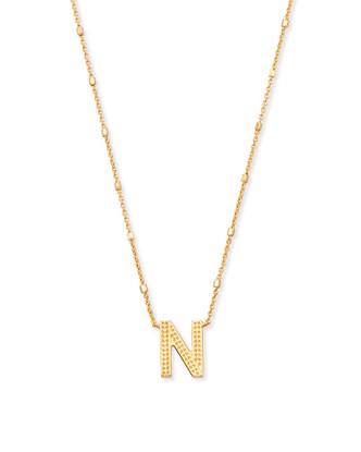 Letter "N" Pendant Necklace-Gold Tone