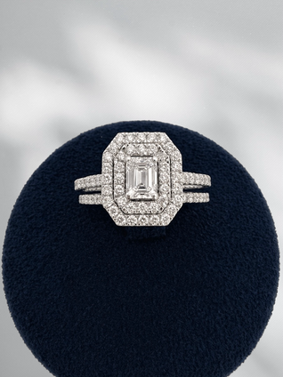 1.50cttw Emerald Cut Bridal Set-14KW