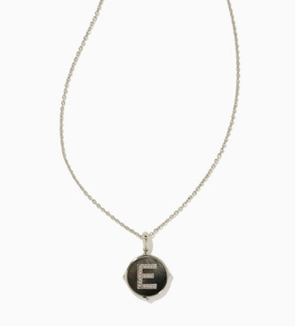 Letter "E" Reversible Disc Pendant in Black MOP- Rhodium