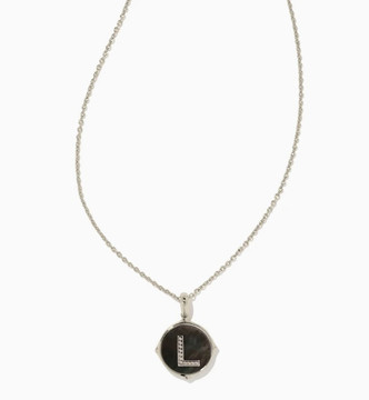 Letter "L" Reversible Disc Pendant in Black MOP- Rhodium