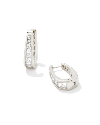 Parker Hoop Earrings in White Crystal-Rhodium Tone