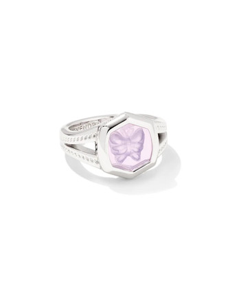 Davie Intaglio Statement Ring in Lavender Opalite Butterfly-Rhodium (Size 8)