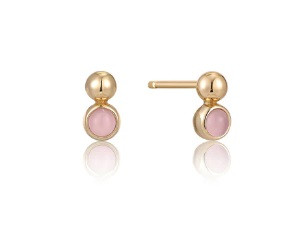 Gold Orb Rose Quartz Stud Earrings