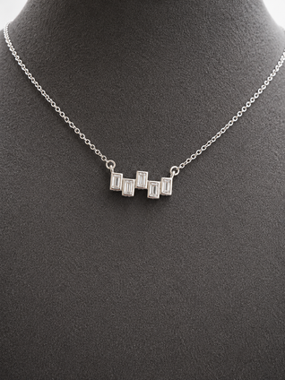 .16cttw Five Stone Baguette Bar Necklace- 14KW