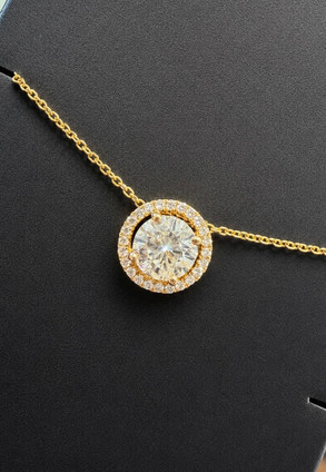 1.07cttw Round Diamond Halo Necklace-14KY