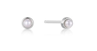 Silver Pearl Cabochon Stud Earrings