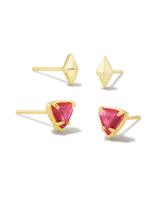 Greta Stud Earrings Set of Two in Magenta Illusion- Gold Tone