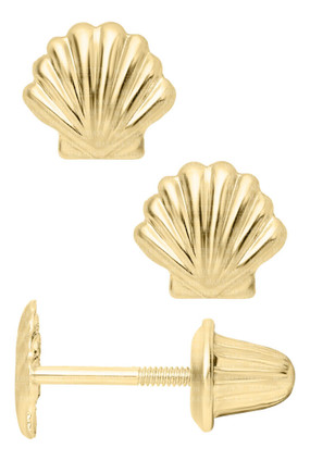 Children's Seashell Stud Earrings - 14K