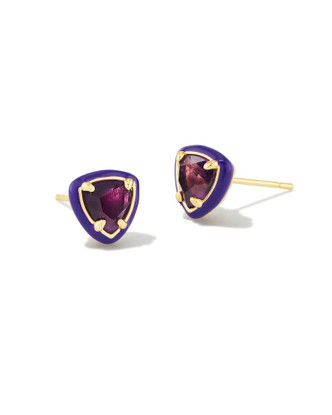 Arden Enamel Frame Stud Earrings in Amethyst- Gold Tone