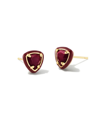 Arden Enamel Frame Stud Earrings in Maroon Magnesite- Gold Tone