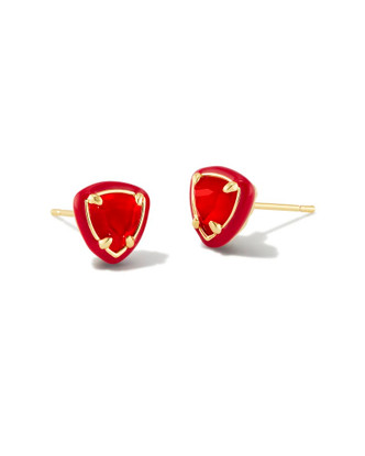 Arden Enamel Frame Stud Earrings in Red Illusion- Gold Tone