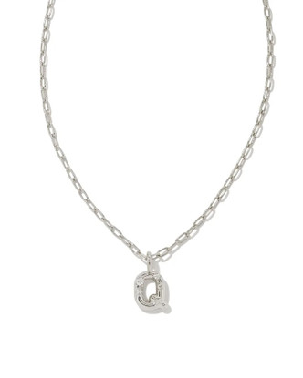 Crystal Letter "Q" Pendant Necklace- Rhodium Tone