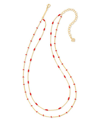 Dottie Multi Strand Necklace in Red- Gold Tone
