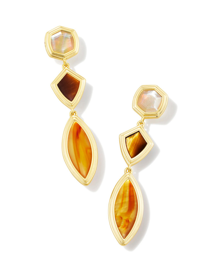 Monica Linear Earrings in Brown Mix- Gold Tone Metal