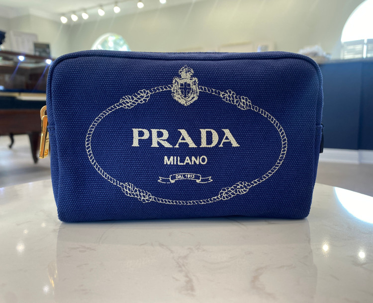 Authentic, Pre-Owned Blue Prada Cosmetic Pouch