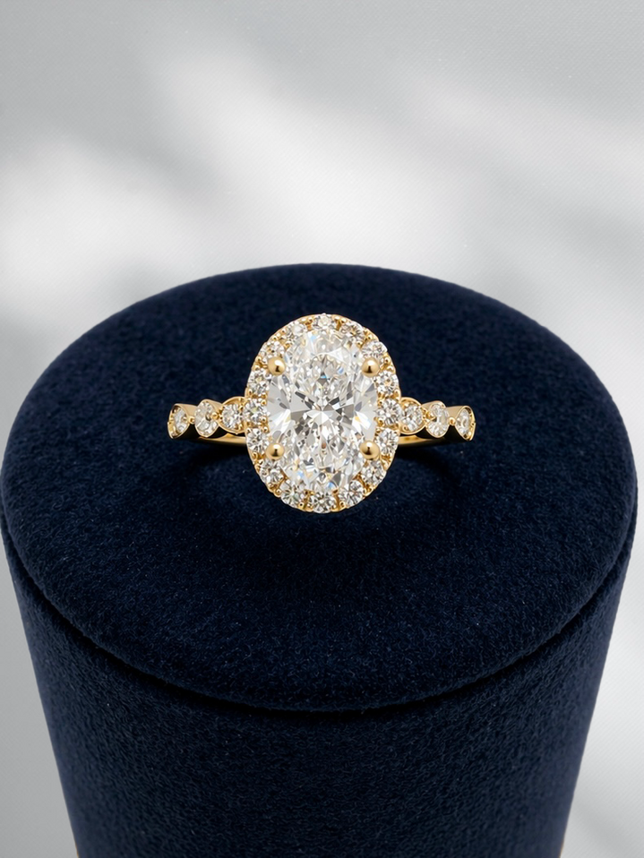 2.07cttw Oval Halo Engagement Ring with Scalloped Band-14KY