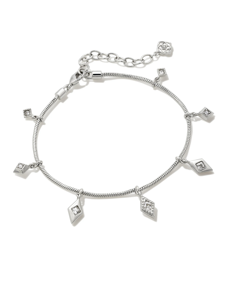 Kinsley Delicate Chain Bracelet with White CZ- Rhodium Tone