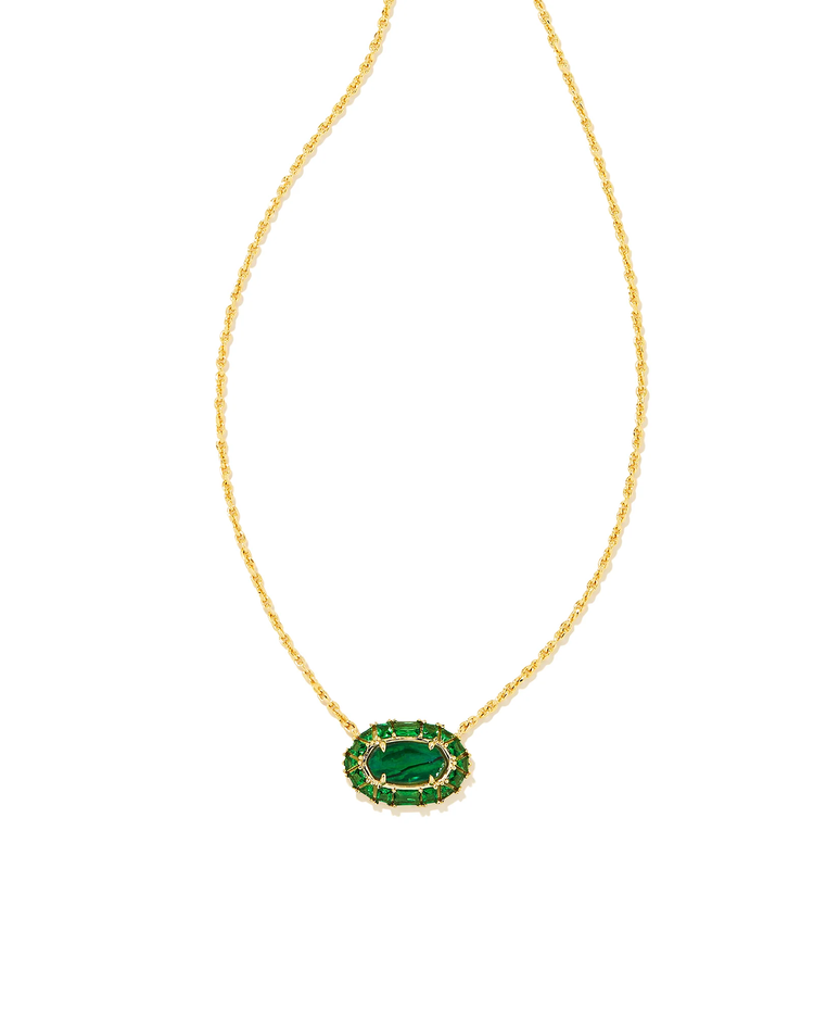 Elisa Crystal Frame Pendant Necklace in Kelly Green Illusion- Gold Tone