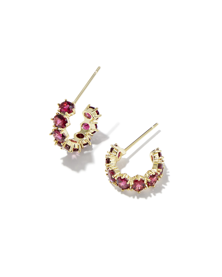 Cailin Crystal Huggie Earrings in Burgundy Crystal- Gold Tone