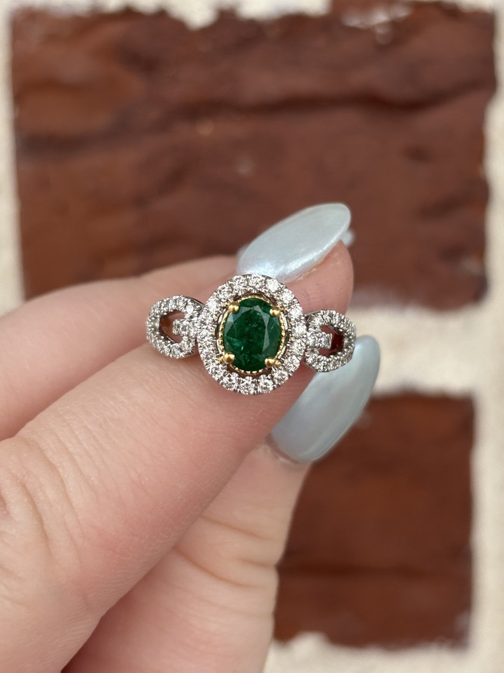 Two-Tone Emerald and Diamond Ring