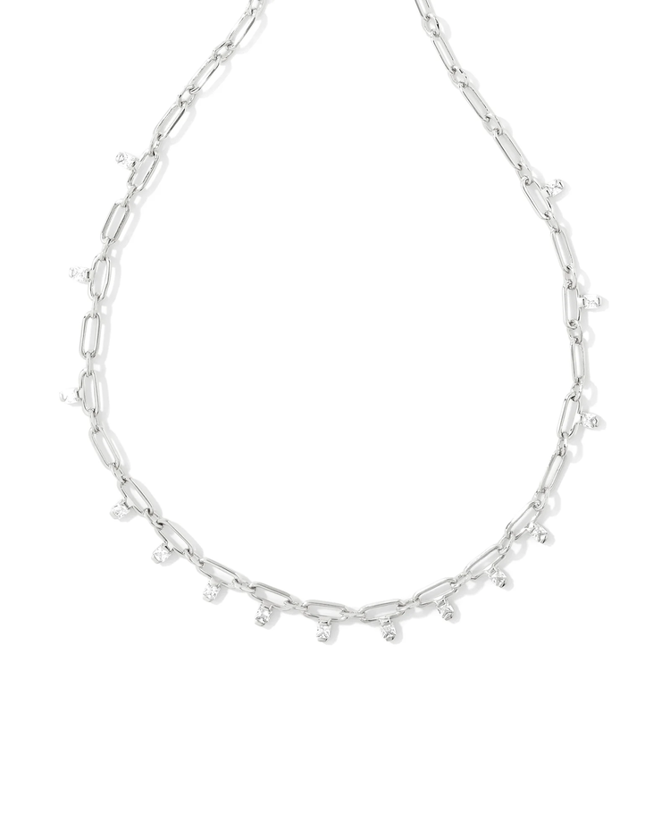 Lindy Crystal Chain Necklace in White CZ- Rhodium