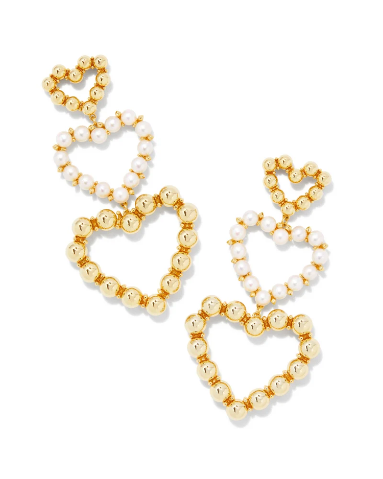 Ashton Pearl Heart Statement Earrings with White Pearl- Gold Tone