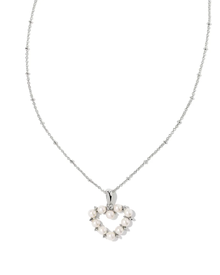 Ashton Heart Pearl Pendant Necklace in White Pearl- Rhodium Tone