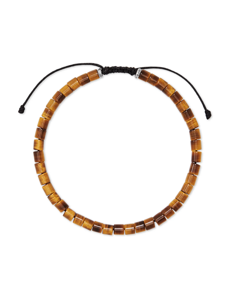 Grey Beaded Bracelet in Oxidized Silver + Brown Tiger's Eye- Large