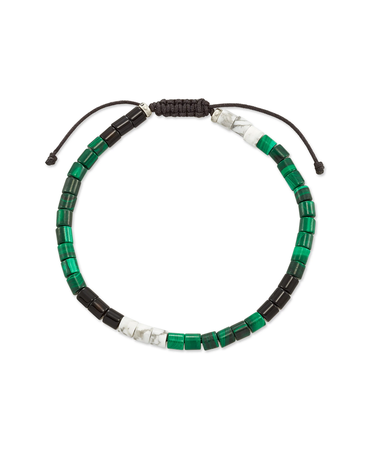 Grey Beaded Bracelet in Oxidized Silver + Verde Mix- Small