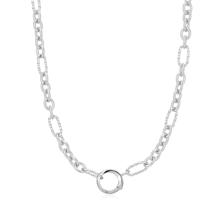 Silver Mixed Link Charm Connector Necklace