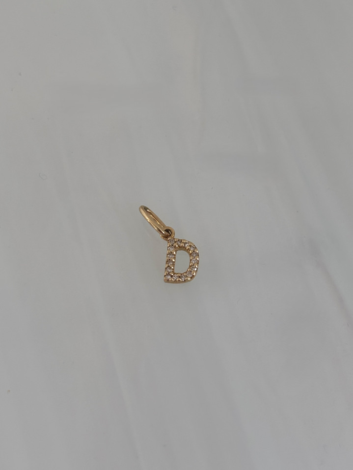 Petite Diamond Initial "D" Pendant- 14KY