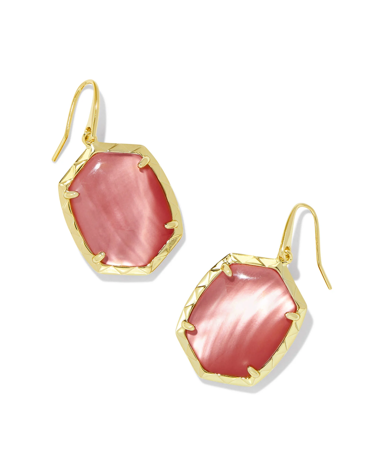 Daphne Drop Earrings in Coral Pink MOP- Gold Tone