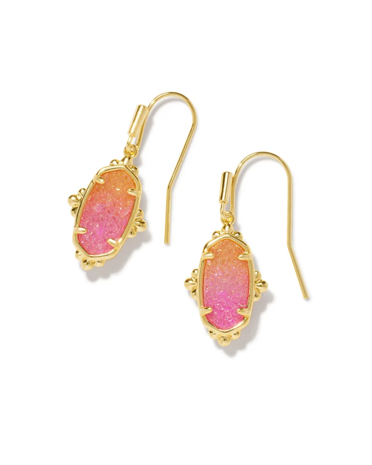 Lee Petal Framed Drop Earrings in Sunrise Ombre Drusy- Gold Tone