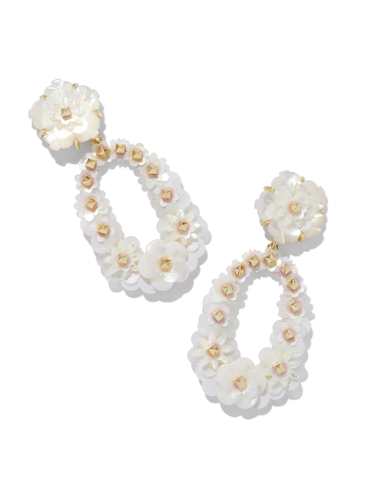 Deliah Statement Earrings in Iridescent White Mix- Gold Tone