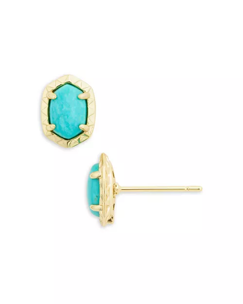 Daphne Stud Earrings in Variegated Turquoise- Rhodium Tone