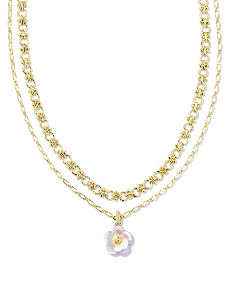Deliah Multi Strand Necklace in Pastel Mix- Gold Tone