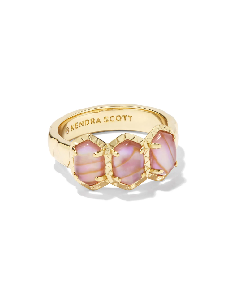 Daphne Band Ring in Light Pink Iridescent Abalone- Gold Tone (Size 8)