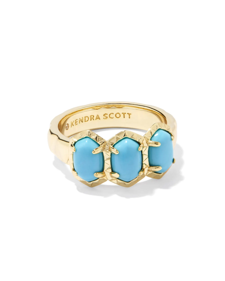 Daphne Band Ring in Variegated Turquoise- Gold Tone (Size 7)