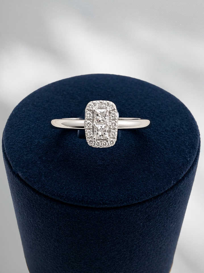 Pave Set Oblong Diamond Cluster Ring- 10KW 