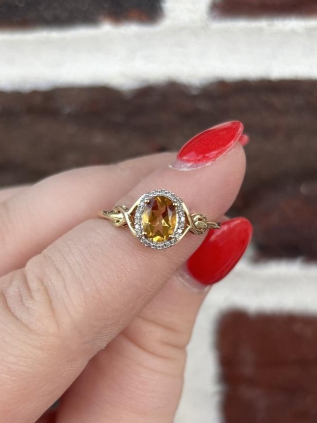Citrine and Diamond Halo Ring- 10KY