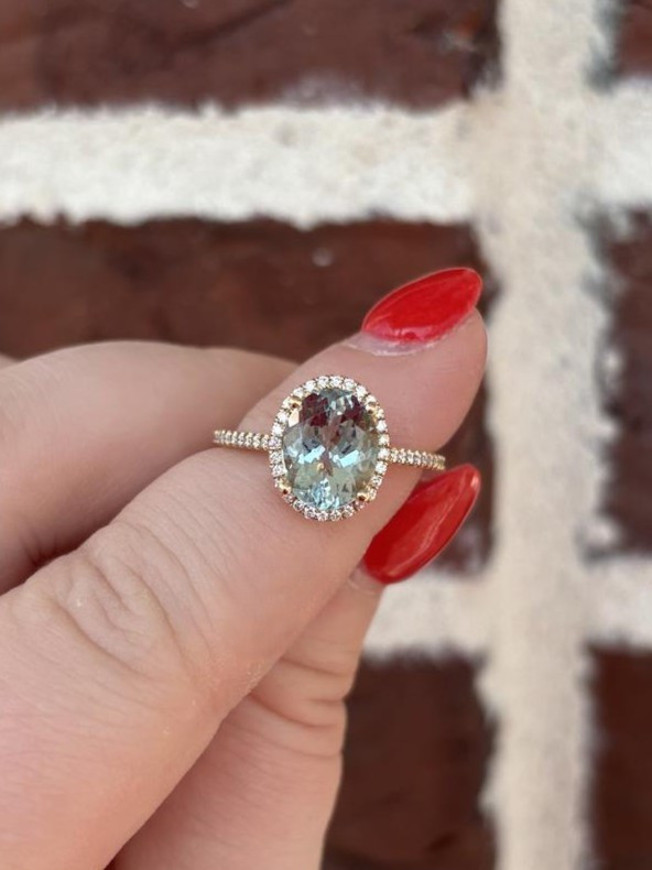 .26cttw Aquamarine and Diamond Halo Ring- 14KY